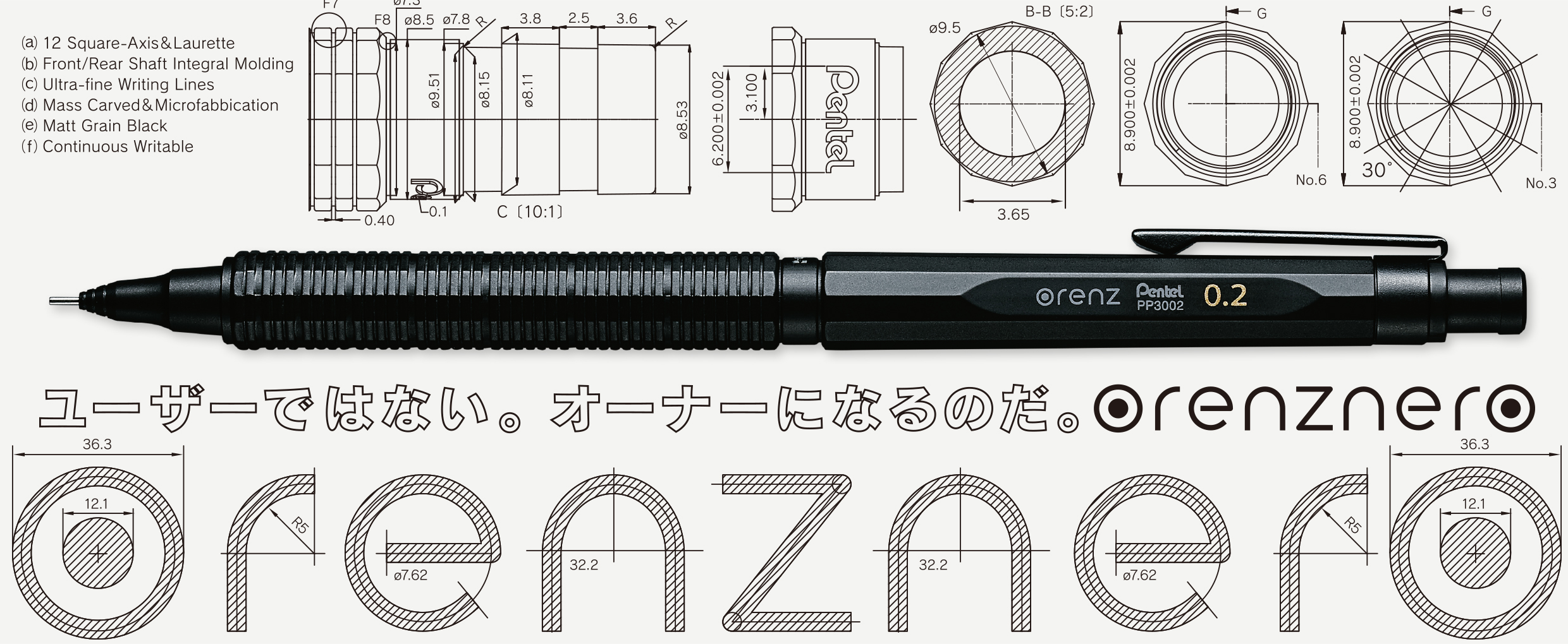 オレンズネロ　0.3 0.5 2本セット　シャー芯付